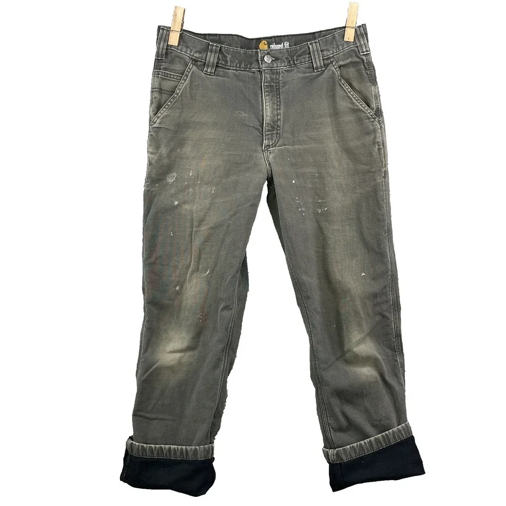 Carhartt Knit Lined Pant Men's 32x28* Carpenter Rugged Flex Logger Workwear Camp